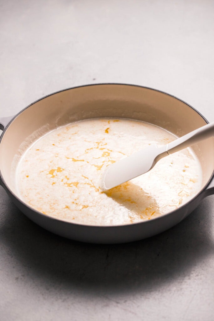 Melted butter in skillet. 