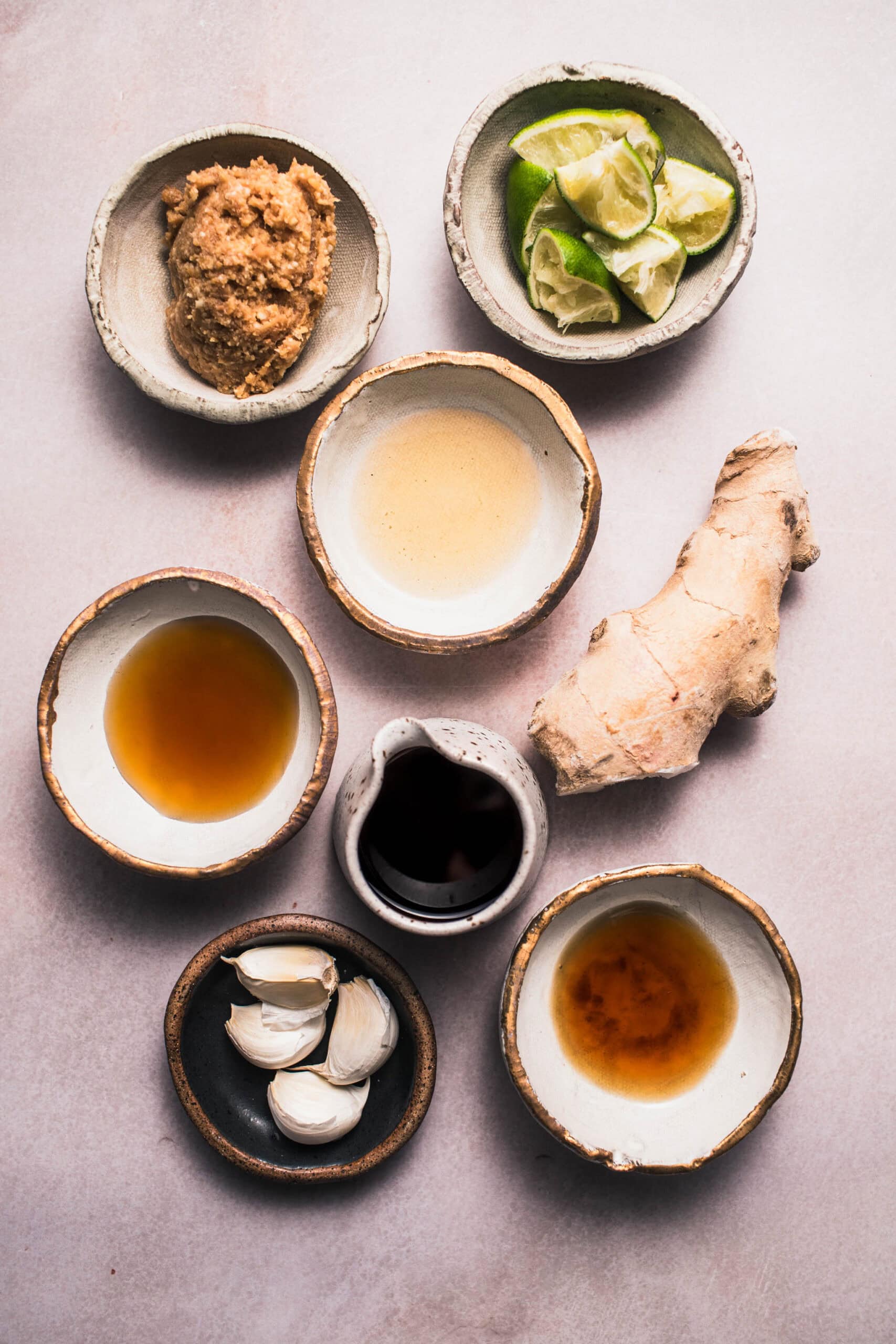 Ingredients for miso sauce on counter.
