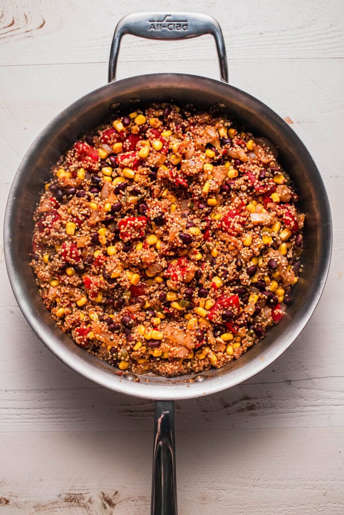 finished mexican quinoa in skillet
