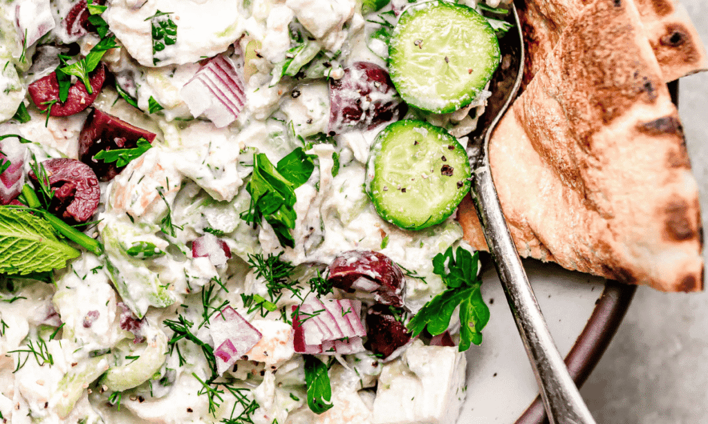 GREEK TZATZIKI CHICKEN SALAD PINTEREST IMAGE.