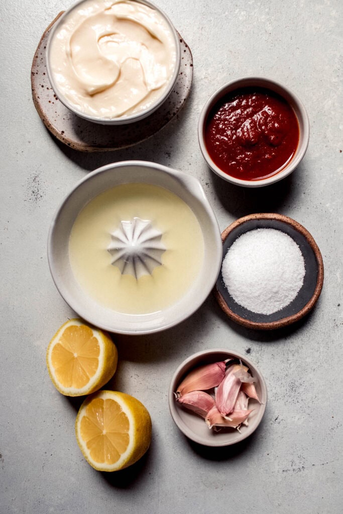 Ingredients for bbq aioli on counter.