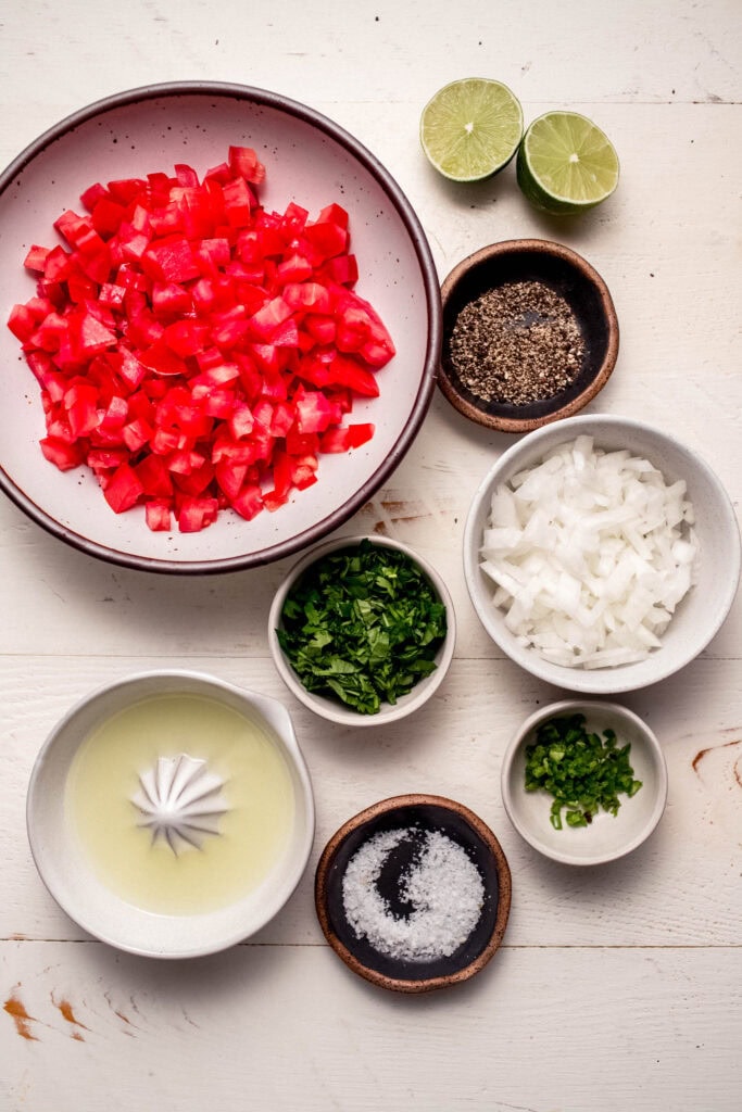 Ingredients for pico de gallo chicken on counter.