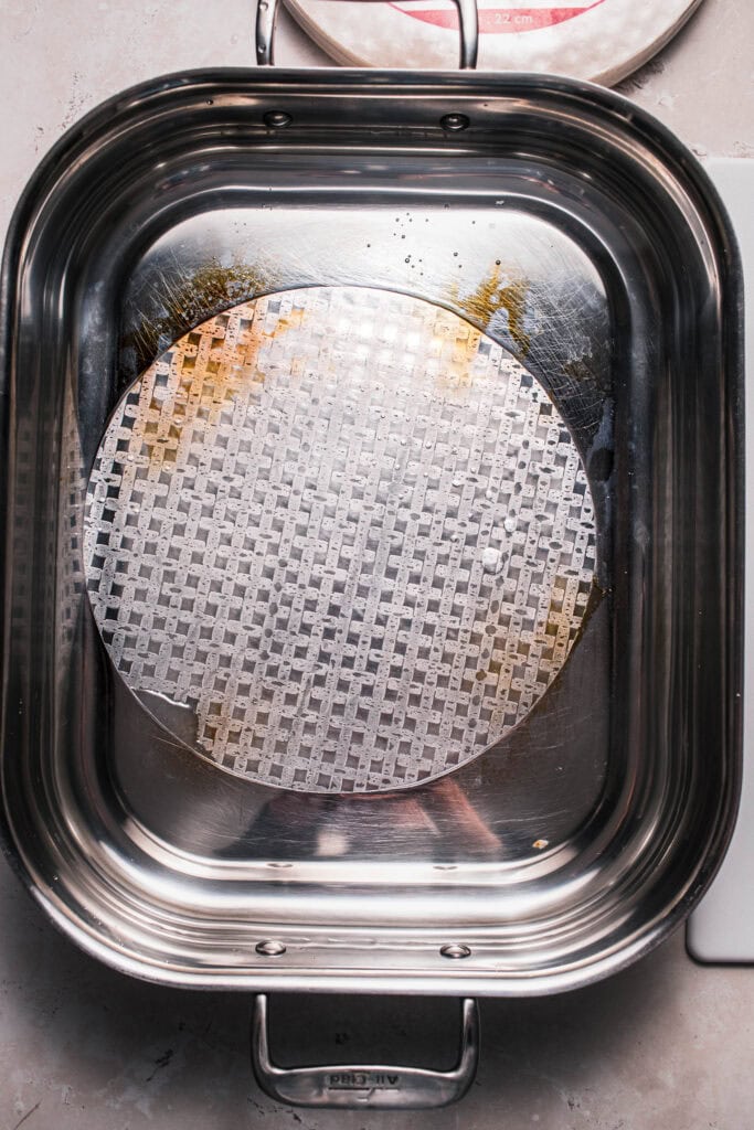 Rice paper soaking in water.