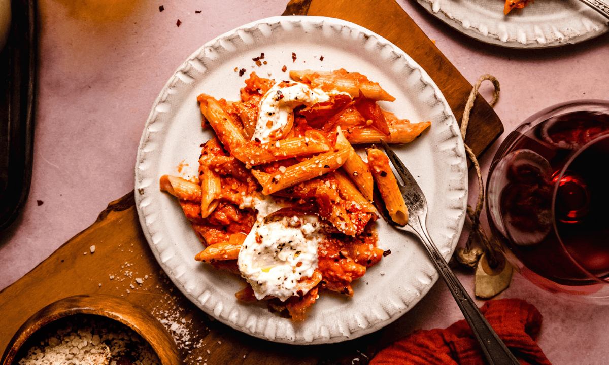 Spicy Vodka Rigatoni with Crispy Prosciutto & Burrata (30-Minutes!)