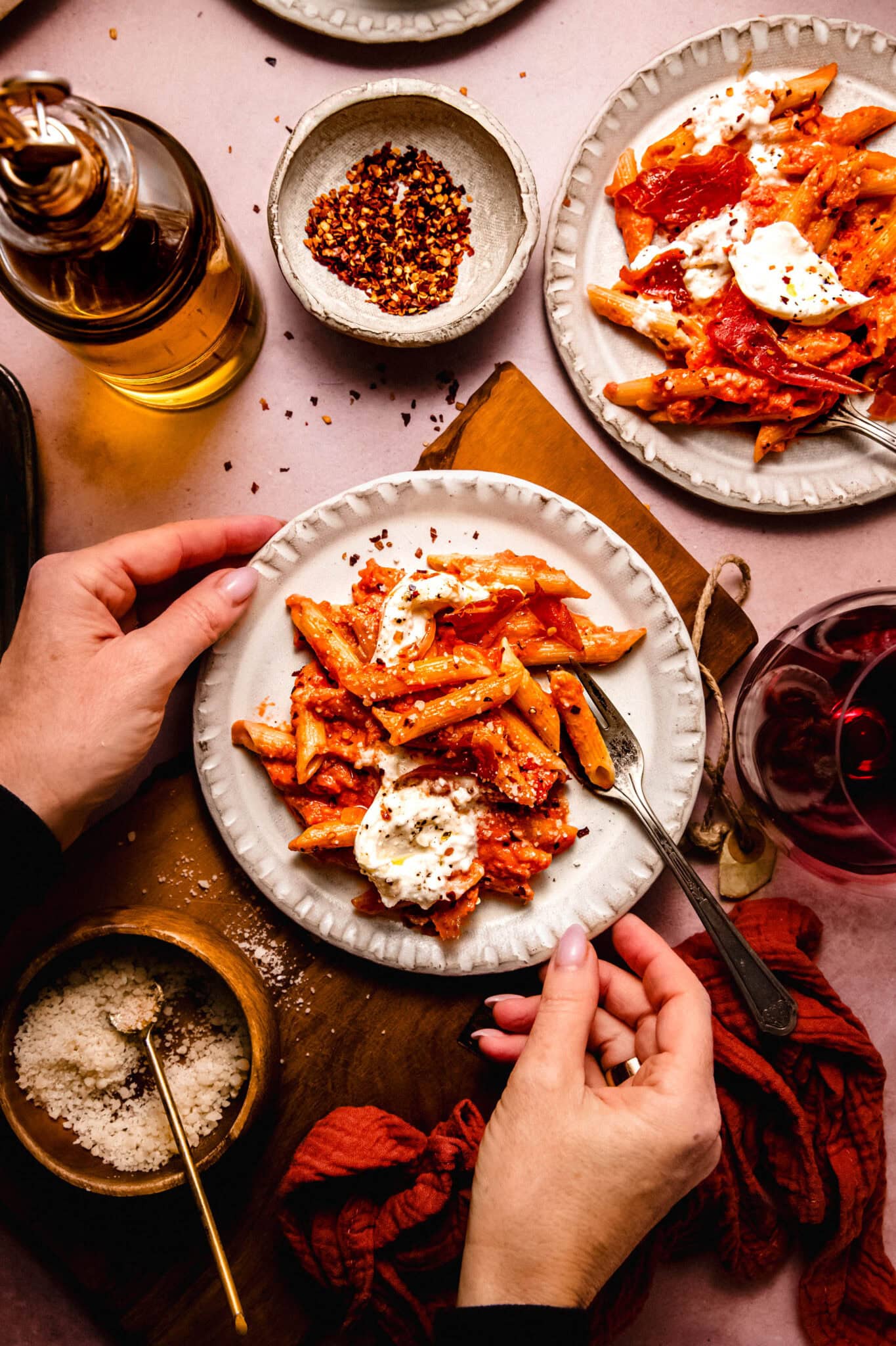 Spicy Vodka Rigatoni with Crispy Prosciutto & Burrata (30-Minutes!)