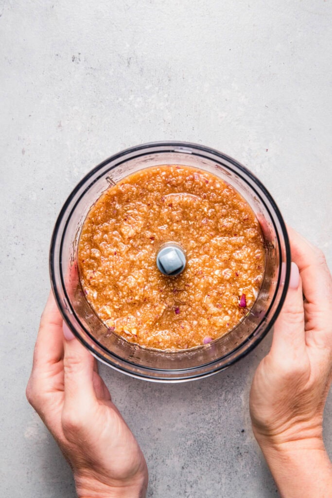 Bulgogi sauce in food processor bowl.