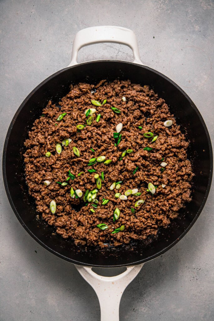 Bulgogi ground beef in skillet.