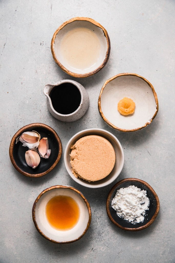 Ingredients for teriyaki sauce on counter.
