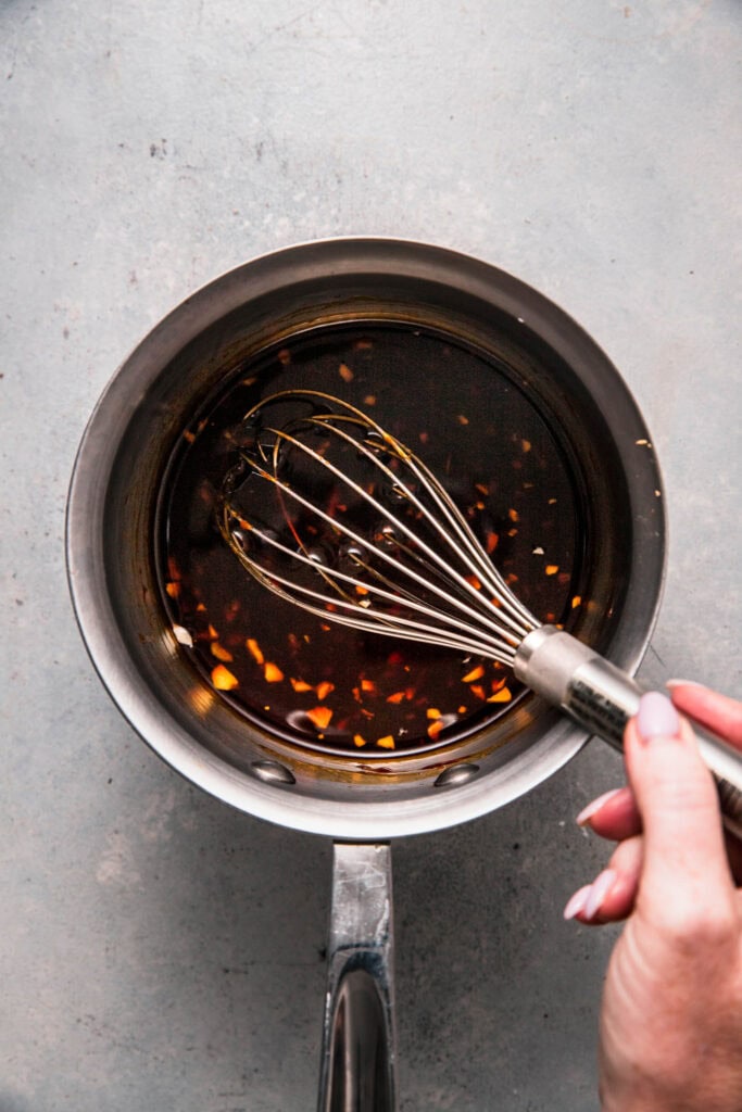 Teriyaki sauce in sauce pot.