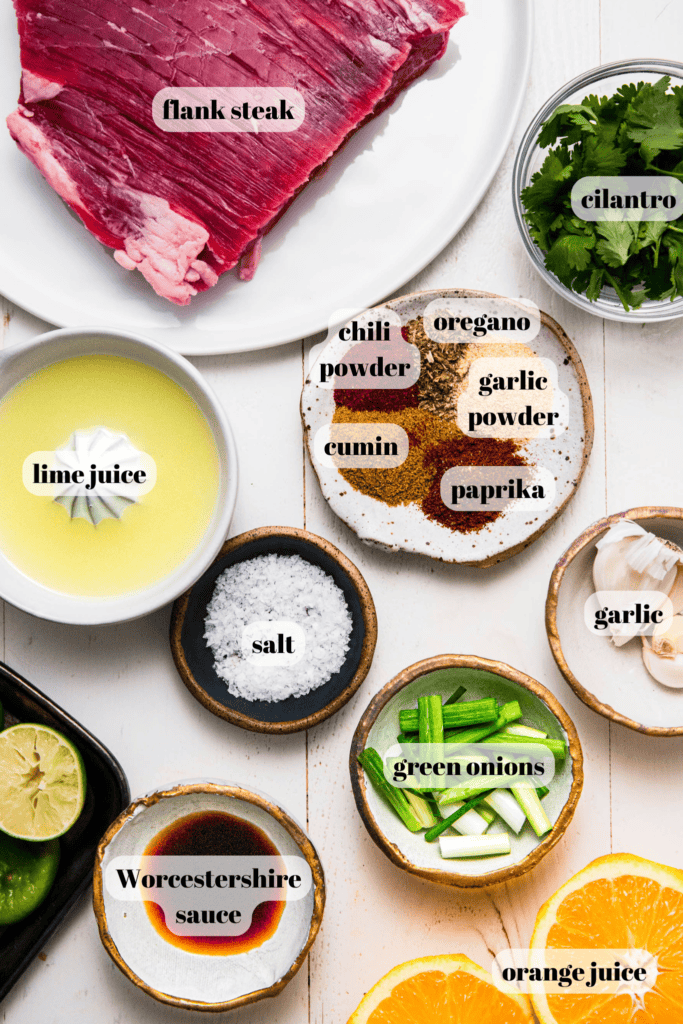 Ingredients for carne asada on counter.