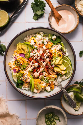 Street Corn Chicken Rice Bowls