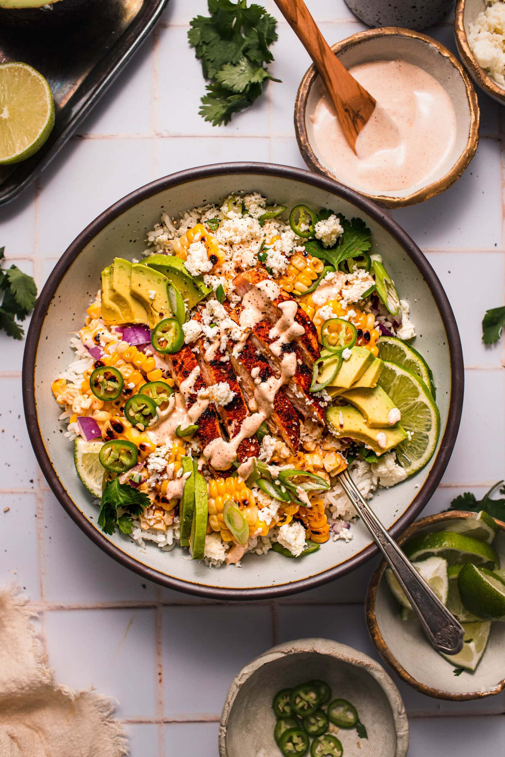 Street Corn Chicken Rice Bowls