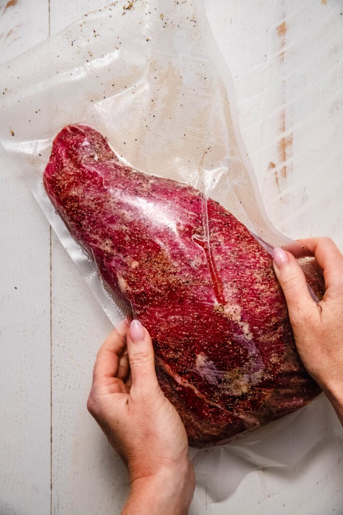 Tri tip sealed in bag.