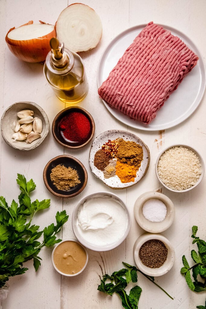 Ingredients for kofta on counter 