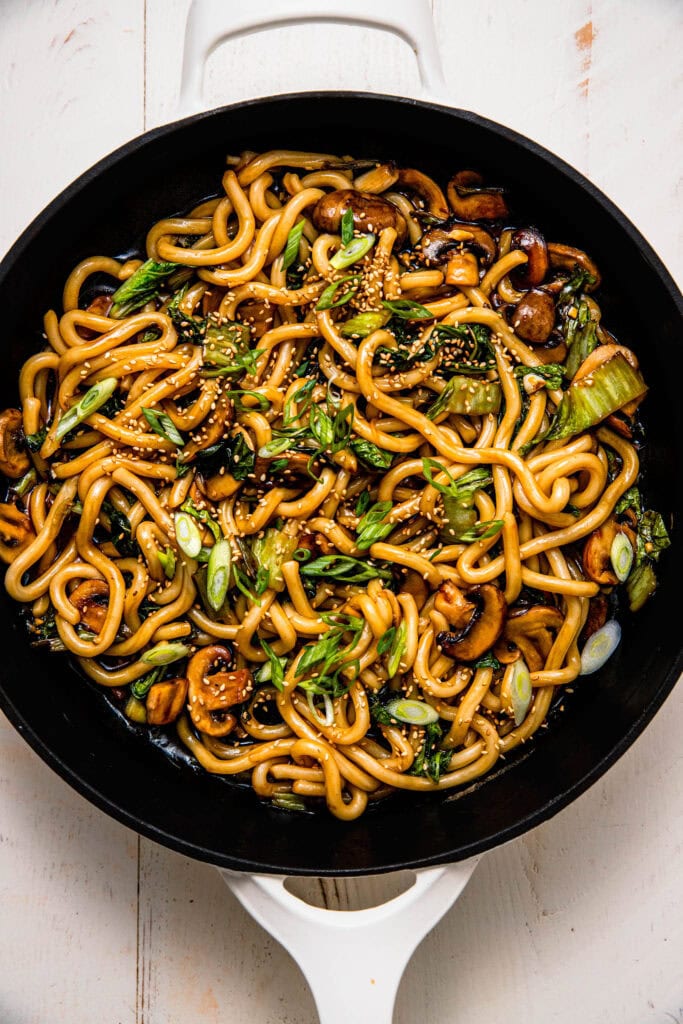 Finished teriyaki noodles in large skillet. 