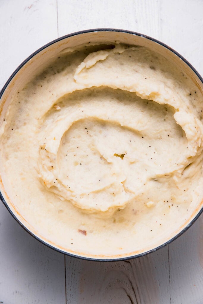 Mashed potatoes in large pot.