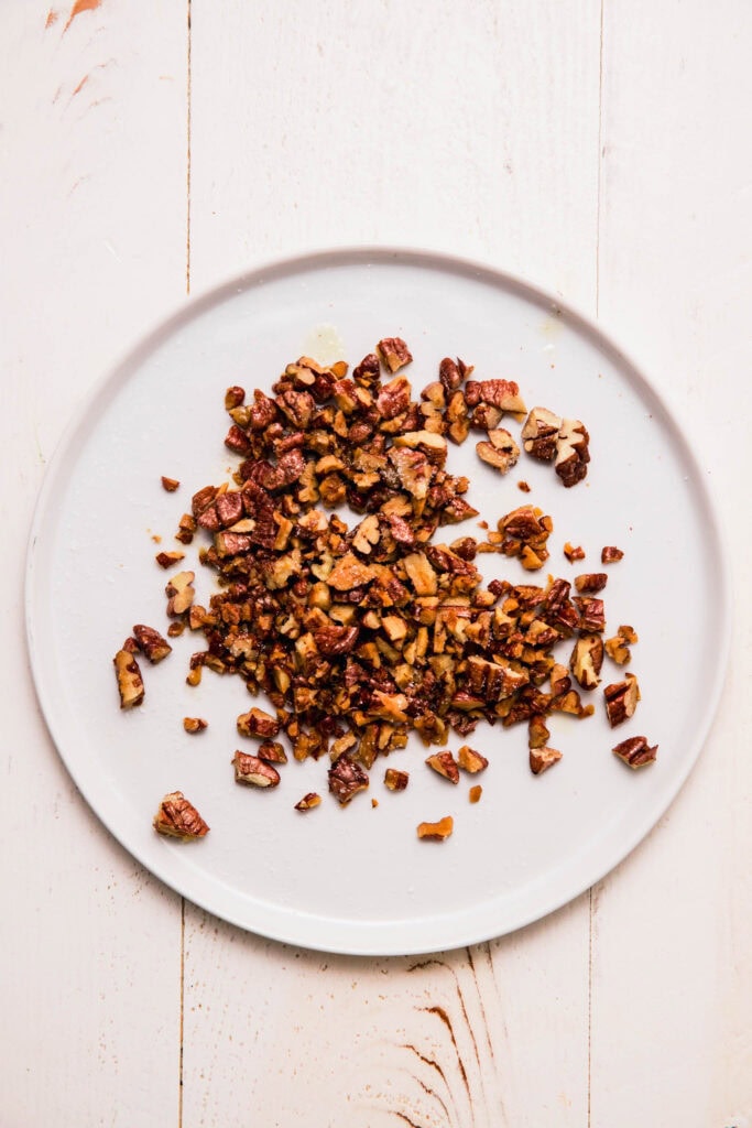 Toasted nuts on plate.